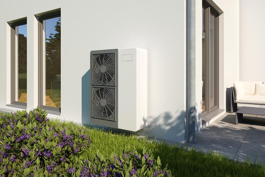 Eine Wärmepumpenanlage an einem modernen Haus